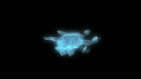 Futuristic Spaceship in Hologram Wireframe Style Animation Stock Footage 89903409
