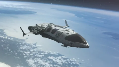 Futuristic Spaceship Hovering Above the Planet. Stock Footage 88989438