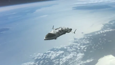 Futuristic Spaceship Hovering above the Planet. Stock Footage 208382529