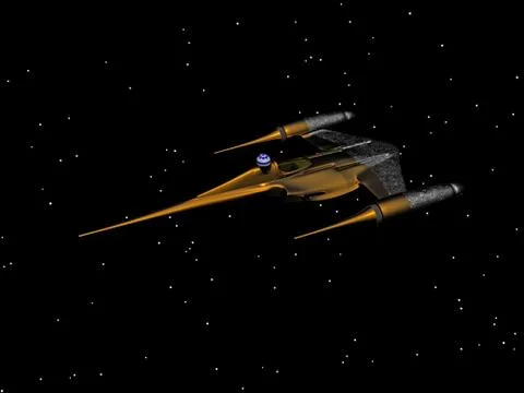 Futuristic spaceship hovers in space Illustrazione stock