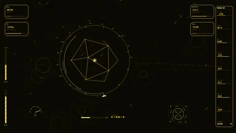 Futuristic Spaceship HUD Interface with Yellow Tactical Telemetry and Geome.. Stock Footage 334112202