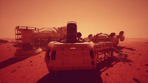 Futuristic Spaceship Landed on Mars Base Video stock 238830637