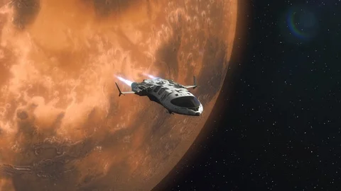 Futuristic Spaceship Leaving a Planet. Stock Footage 115657049