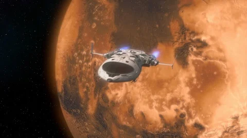 Futuristic Spaceship Leaving a Planet. Stock Footage 116548989