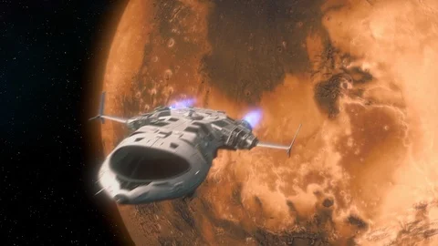 Futuristic Spaceship Leaving a Planet. Stock Footage 116548991