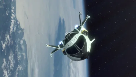 Futuristic Spaceship Leaving a Planet. Stock Footage 171528896