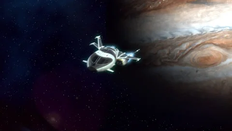 Futuristic Spaceship Leaving a Planet. Stock Footage 198191171