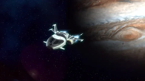 Futuristic Spaceship Leaving a Planet. Stock Footage 198443710