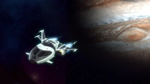 Futuristic Spaceship Leaving a Planet. Stock Footage 199450385