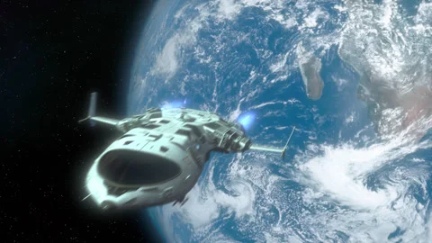 Futuristic Spaceship Leaving a Planet. Stock Footage 260127671