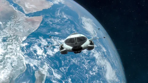 Futuristic Spaceship Leaving a Planet. Stock Footage 262337440