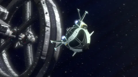 Futuristic Spaceship Leaving a Space Station. 스톡 동영상 338041663