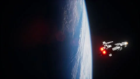 Futuristic spaceship near the Earth. Elements of this image furnished by NASA Stock-Footage 128124167