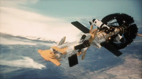 Futuristic spaceship near the Earth. Elements of this image furnished by NASA Stock Footage 128124285