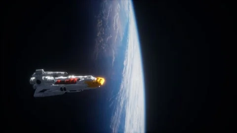 Futuristic spaceship near the Earth. Elements of this image furnished by NASA 库存影片 130142202