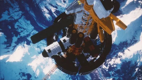 Futuristic spaceship near the Earth. Elements of this image furnished by NASA 動画素材 130142546