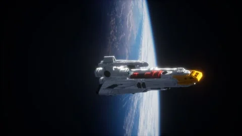 Futuristic spaceship near the Earth. Elements of this image furnished by NASA 動画素材 131605920