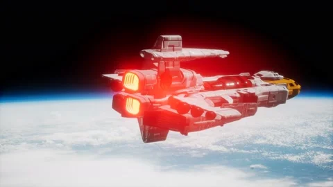 Futuristic spaceship near the Earth. Elements of this image furnished by NASA 動画素材 131607413