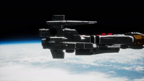 Futuristic spaceship near the Earth. Elements of this image furnished by NASA Stock Footage 133825568