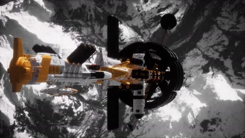 Futuristic spaceship near the Earth. Elements of this image furnished by NASA Stock Footage 133826507