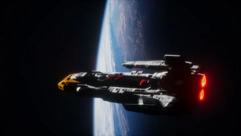 Futuristic spaceship near the Earth. Elements of this image furnished by NASA Stock Footage 135956704