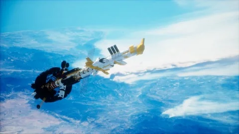 Futuristic spaceship near the Earth. Elements of this image furnished by NASA Stock Footage 135956823