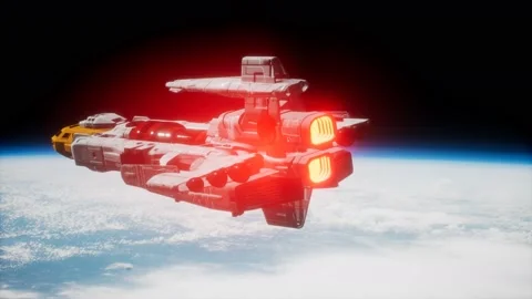 Futuristic spaceship near the Earth. Elements of this image furnished by NASA Vidéo 135956937