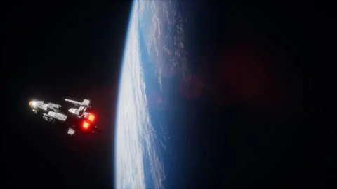 Futuristic spaceship near the Earth. Elements of this image furnished by NASA Stock Footage 138083268