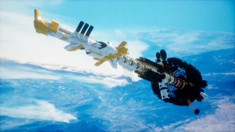 Futuristic spaceship near the Earth. Elements of this image furnished by NASA Stock Footage 138083778