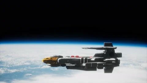 Futuristic spaceship near the Earth. Elements of this image furnished by NASA Stock Footage 138857149