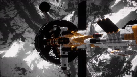 Futuristic spaceship near the Earth. Elements of this image furnished by NASA Stock Footage 139811587