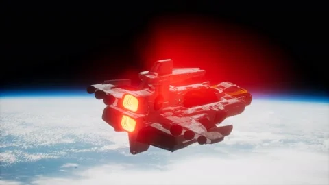 Futuristic spaceship near the Earth. Elements of this image furnished by NASA Stock Footage 141033638