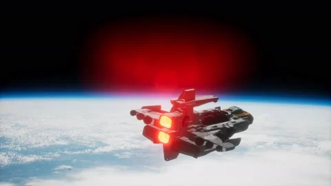 Futuristic spaceship near the Earth. Elements of this image furnished by NASA Vidéo 143398027