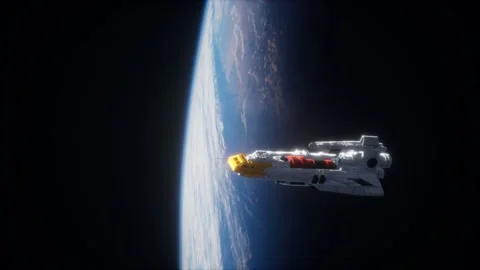 Futuristic spaceship near the Earth. Elements of this image furnished by NASA 스톡 동영상 146211720