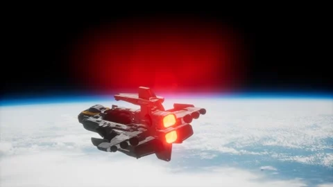 Futuristic spaceship near the Earth. Elements of this image furnished by NASA Stock-Footage 243165560