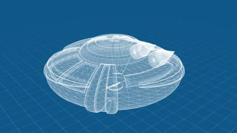 Futuristic Spaceship Wireframe in 3D Grid Design on Blue Background Stock Footage 344711166