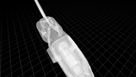 Futuristic Spaceship Wireframe on Black Grid Background Illustration Stock Footage 344728412