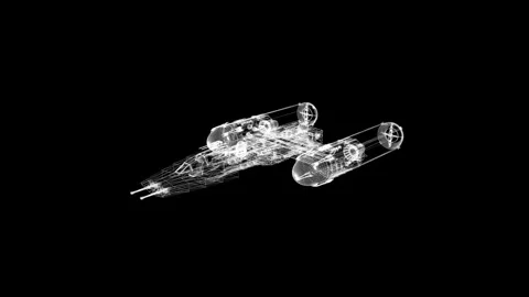 Futuristic Spaceship Wireframe Design in a Black Background Scene Stock Footage 341778585