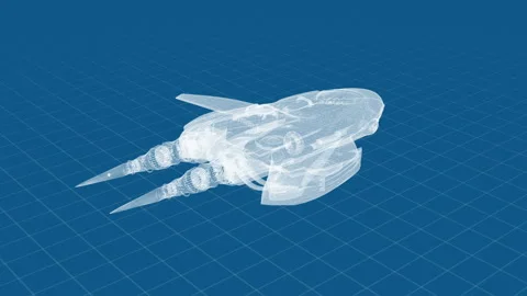 Futuristic Spaceship Wireframe Design on Technological Blueprint Background Stock Footage 344729157