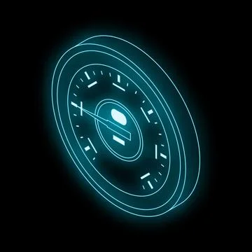 Futuristic speedometer glowing on black background 스톡 일러스트