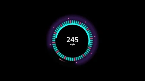 Futuristic speedometer graphic showing high velocity in glowing cyan and pi.. Stockbeeldmateriaal 343658726