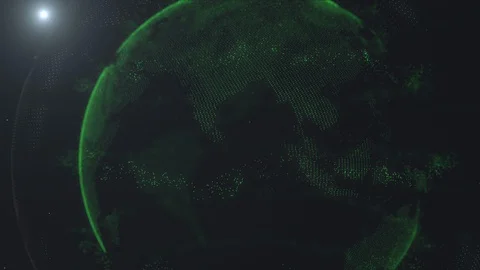 Futuristic sphere of dots. Globalization interface. Green loops around sphere Stock Footage 105202295