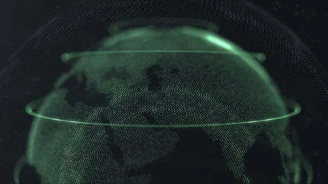 Futuristic sphere of dots. Globalization interface. Green loops around sphere Stock Footage 105203675