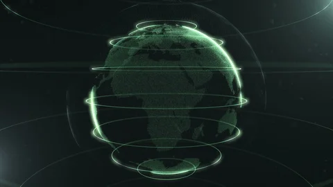 Futuristic sphere of dots. Globalization interface. Green loops around sphere Stock Footage 105204854