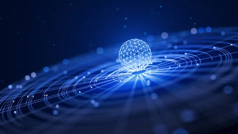 Futuristic sphere over waves, tech animation. Loop motion. Stock Footage 315527394