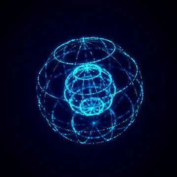 Futuristic sphere from particle grid. Global network connection structure. .. Illustrazione stock
