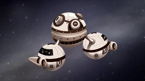 Futuristic Spherical Spacecraft Floating Through a Starry Deep Space Nebula Stock Footage 345038005