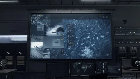 Futuristic Spy surveillance tech analysing the geoposition of the target Stock Footage 252486473