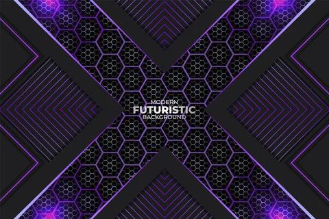Futuristic Square Glow Hexagon Pattern Background Dark and Purple Illustrazione stock