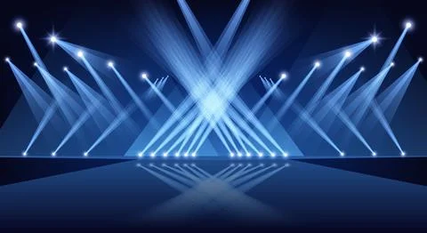 Futuristic stage bright blue spotlight beams. The geometric light rays inte.. Stock Illustration
